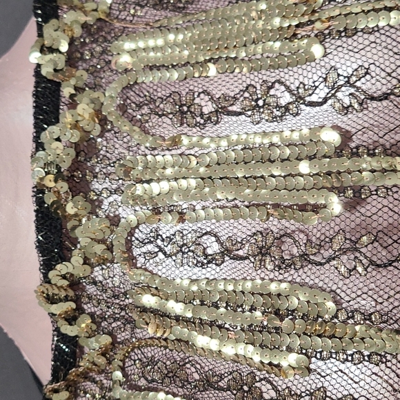 Prom Goth Unique Hollywood Retro Gown Black Gold Sequins Vintage 70s Med - Picture 5 of 12